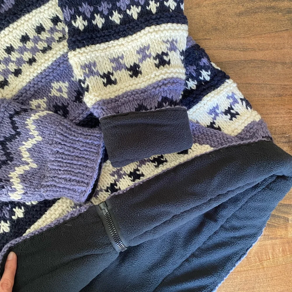 Handmade in Nepal 100% Wool zip up hooded sweater– Fully Lined – Oversized M - Picture 5 of 8